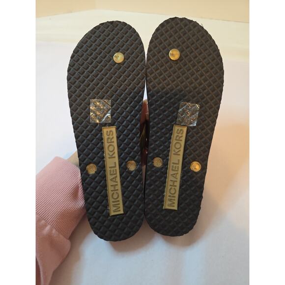 Michael Kors Gold Jet Set Logo Print Flip Flops Size 10 - Picture 8 of 11